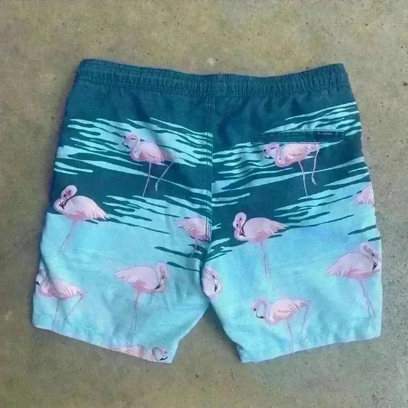 BILLABONG Laybacks Swim Trunks Pink Flamingo Tropical Motif Sz Small - Picture 2 of 7